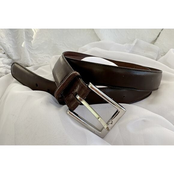 Saks Fifth Avenue Men’s 42 Brown Leather Dress Belt Aniline Kipskin Shoulder USA - Picture 3 of 8